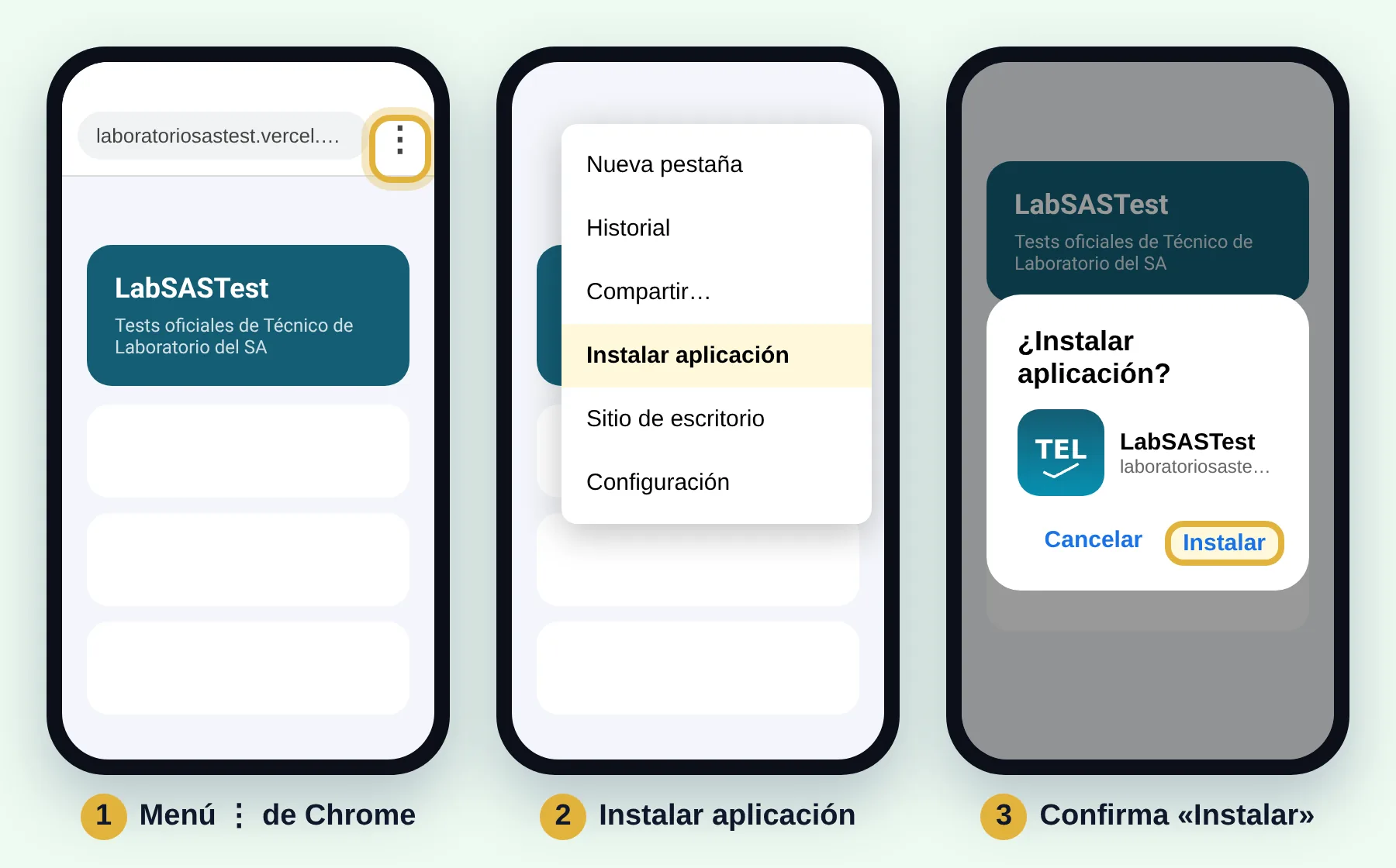 Chrome, menú, Instalar aplicación