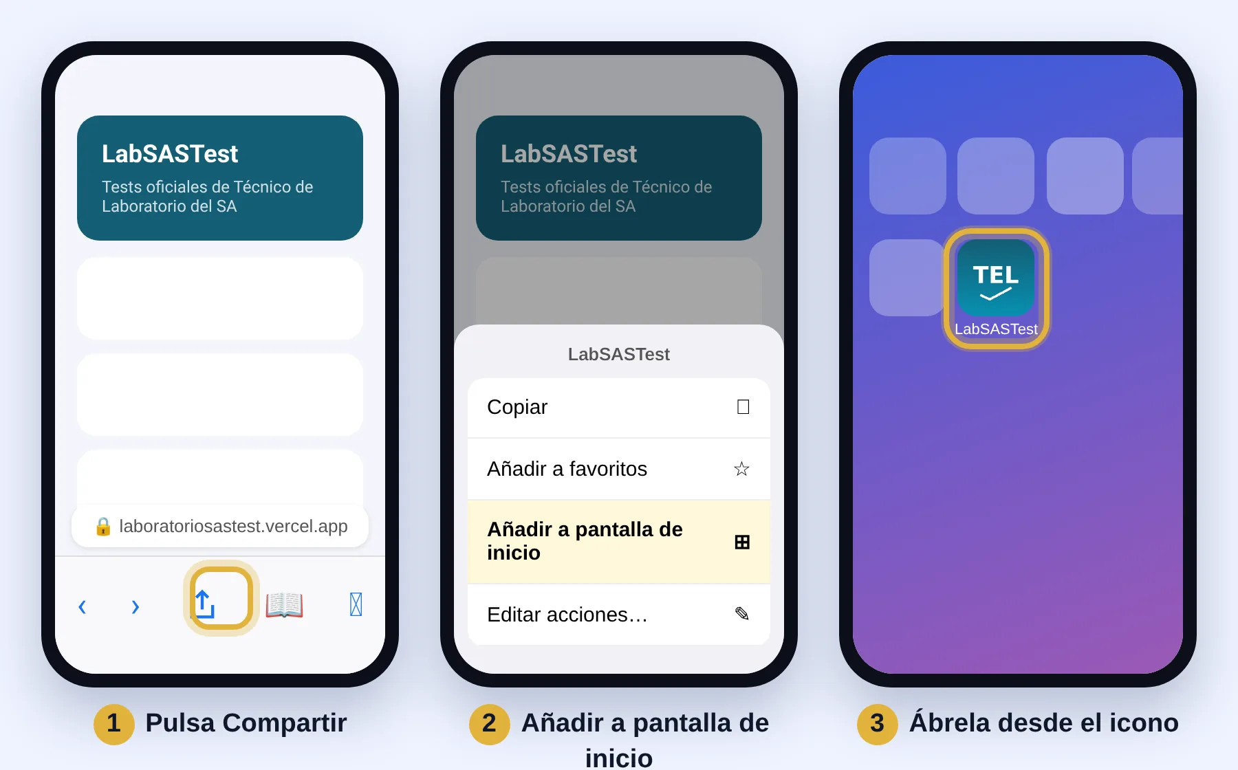 Safari, botón Compartir, Añadir a pantalla de inicio
